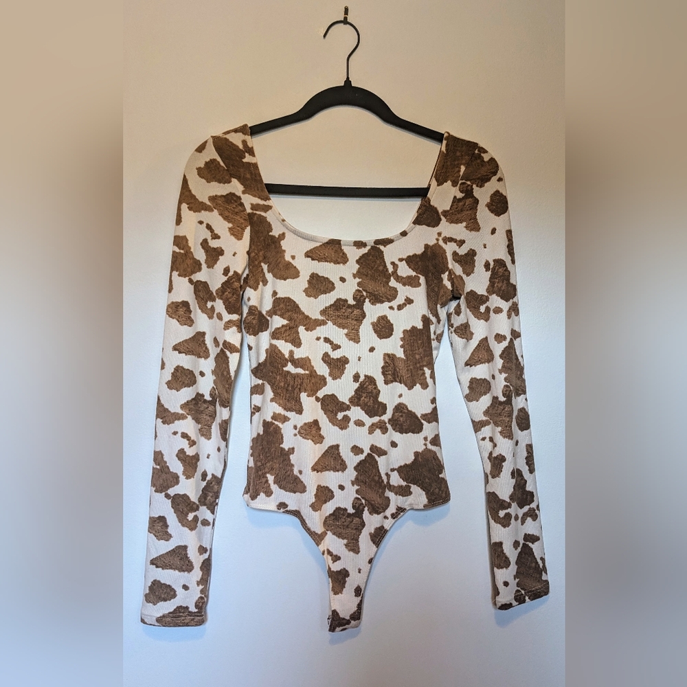 Altar'd State Brown and Cream Cow Print Western Bodysuit sz S